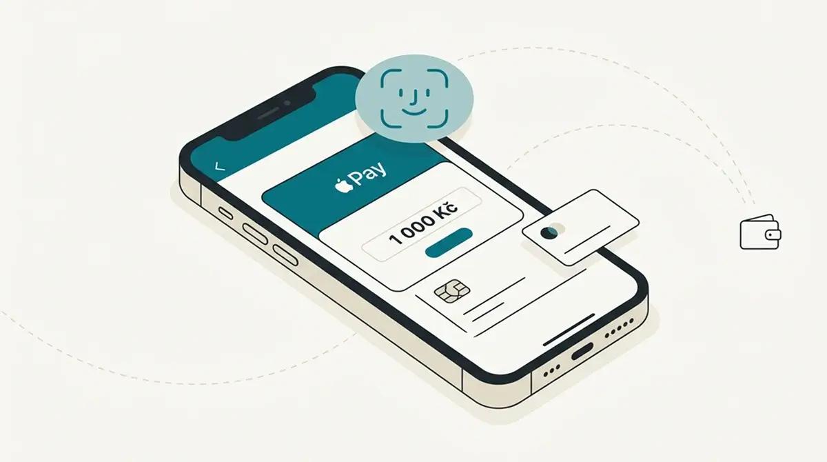 Smartphone s otevřenou pokladnou online casina a aktivovaným Apple Pay potvrzením přes Face ID